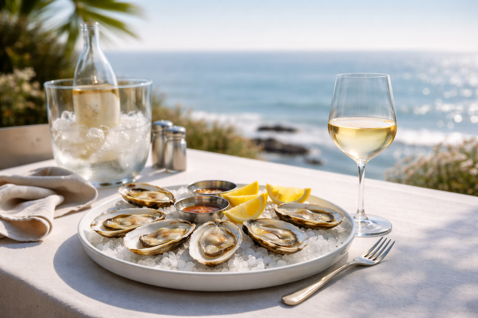海辺の牡蠣と白ワイン