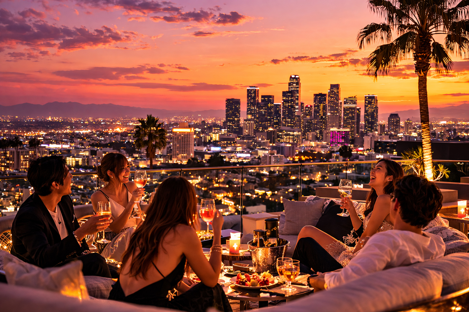 ロサンゼルスの屋上夕景